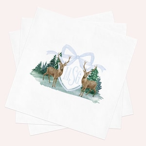 Napkins for Woodland Deer Baby Boy Shower - Custom Printed Paper Cocktail Napkins Personalized - Monogram Napkins for Baby Boy Sprinkle