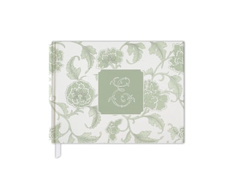 Sage Green Bridal Shower Guest Book, Baby Shower Guest Book, Chinoiserie Blank Book, Custom Initial Guestbook, Monogram Guestbook
