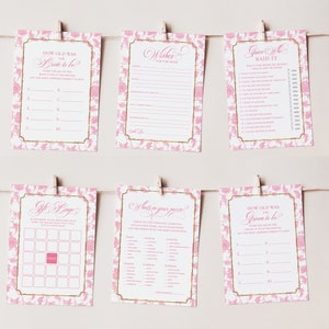 Bridal Shower Games Bundle - Pink Chinoiserie Printable Games - Bridal Bingo - Guess Who Said it - What&#39;s in your purse - Wishes for bride