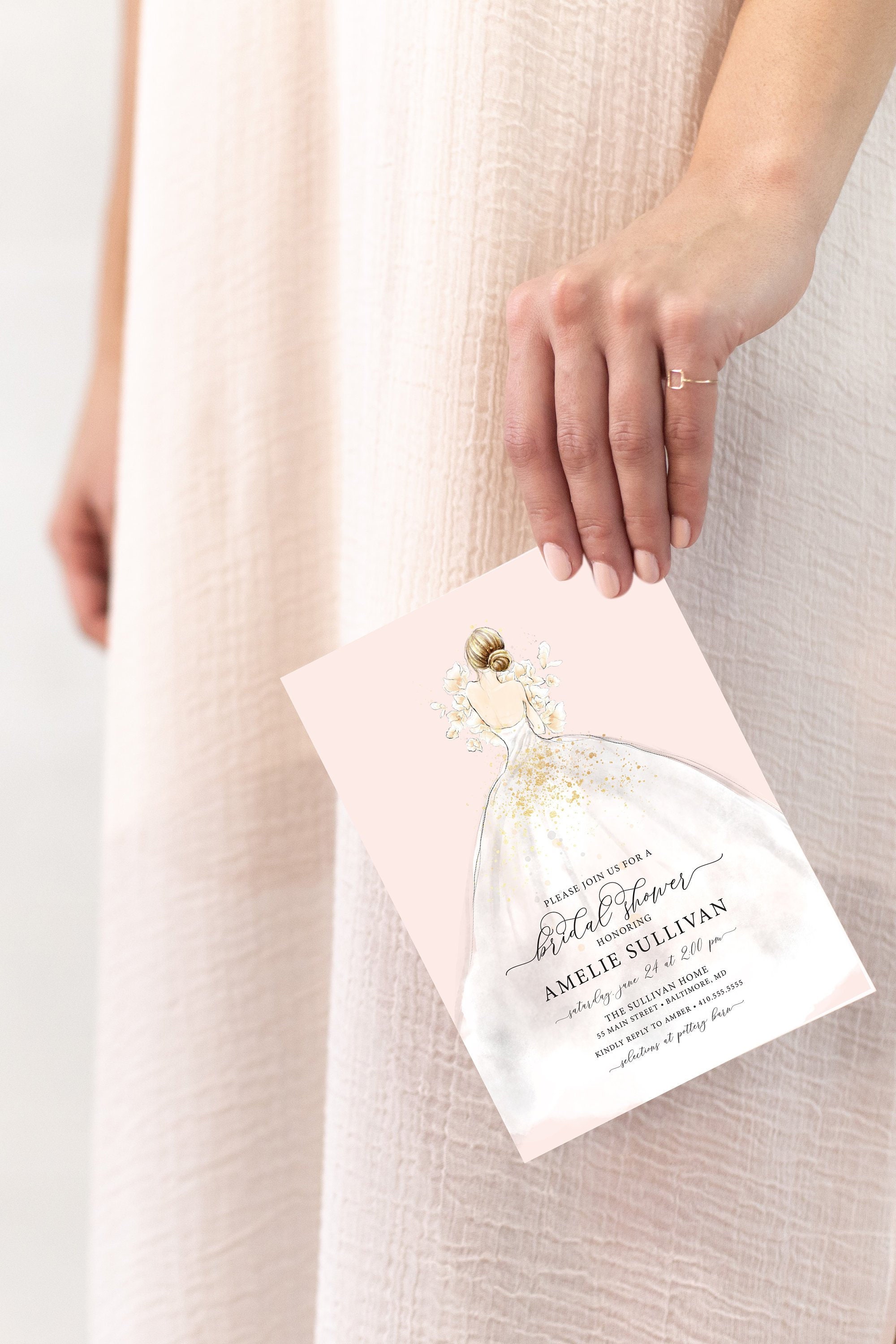 bridal shower wedding dress invitations Invitation (Printable) Striped midi shirt dress HIDDEN-OOS-2025-02-04T10:00:00Z Pink Style:Misty Blue Top