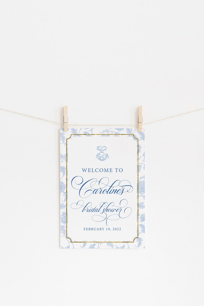 Printed Chinoiserie Bridal Shower Welcome Sign  18 x 24 image 1