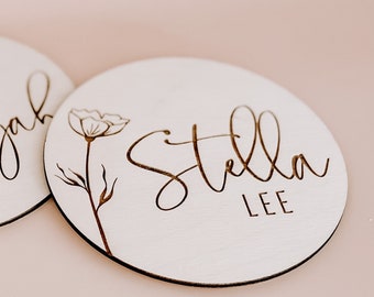 Baby Name Sign engraved wooden floral plaque, personalized birth announcement, baby shower gift, hospital nursery decor, keepsake gift