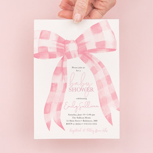 Preppy Pink and Green Bow Baby Shower Invitation Baby Etsy