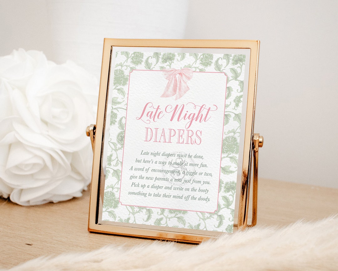 Printable Late Night Diaper Sign for Girl Baby Shower, Baby Girl ...