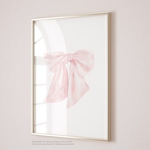 Baby Girl Wall Art Print Nursery Decor - Pink Bow Art Watercolor Grandmillennial Girl Room Decoration, Kids Bedroom Wall Hanging
