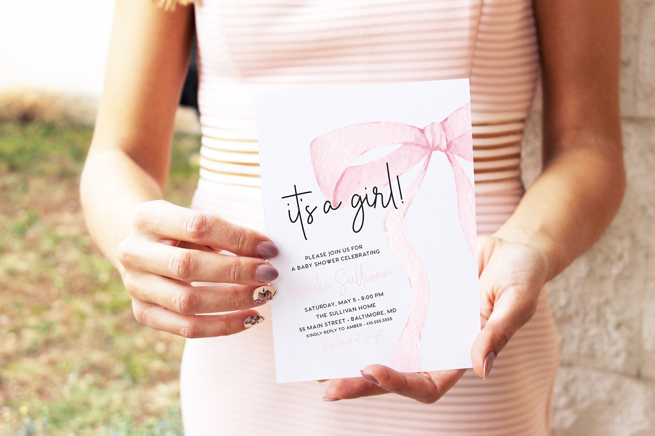 Pink Bow Baby Shower Invitation