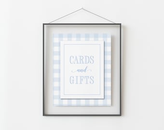Blue Gingham Cards and Gifts Sign: Boy Baby Shower (Printable 8x10)