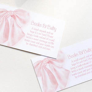 Livres pour baby shower avec noeud rose pour bébé, cartes intercalaires - Baby shower de filles - Apportez un livre au lieu d&#39;une carte - Imprimables