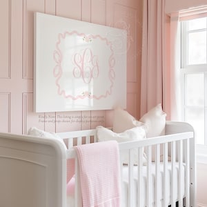 Girl Crest Wall Art Nursery Monogram Monogram Nursery, Watercolor Pink Bow Monogram, Girl Room Decor, Baby Girl Nursery, Grandmillenial Pink