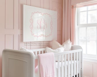 Pink Watercolor Bow Monogram Print: Girl Nursery Wall Art