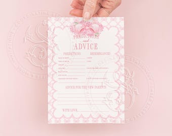 Predictions and Advice Baby Girl Shower Game - Pink Bow Hydrangea Baby Sprinkle - PRINTABLE