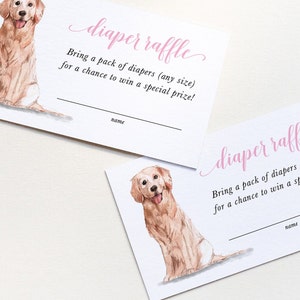 Cartão para sorteio de fraldas para chá de bebê Golden Retriever - Girl Baby Sprinkle - Traga um pacote de fraldas - Imprimíveis DOWNLOAD INSTANTÂNEO