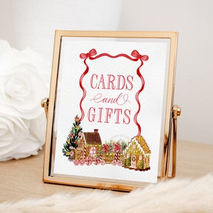 Kaarten en cadeaus bord voor babyshower Afdrukbaar met lijst met rode strik - afdrukbaar 8 x 10 - babystrooisel - meisje verjaardagsfeestje december