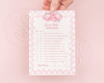 Pink Hydrangea Baby Shower Game: Guess Who Mom or Dad (JPG)
