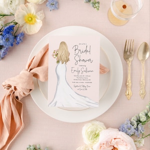 Blonde Bride in a Gown Bridal Shower Invitation - Bridal Brunch - Bridesmaids Luncheon - Bridal Tea - Tea with the Bride to be Printable