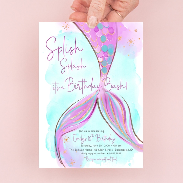 Mermaid Tail Birthday Invitations: Under the Sea Party