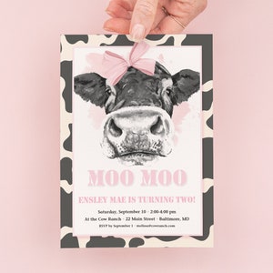 Holy Cow Invites - First Birthday Girl Party Invitations - Girl Farm Party Invite - Girl Birthday Invitation - Cow Birthday Printable