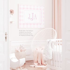 Girl Monogram Wall Art for Nursery - Printed Monogram Girl Room Decor - Baby Girl Nursery - Pink Gingham Monogram Print