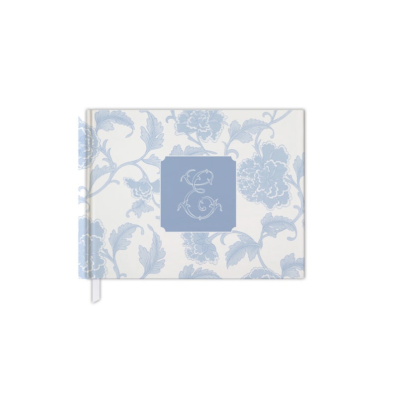 Blue Chinoiserie Bridal Shower Guest Book, Baby Shower Guest Book, Chinoiserie Blank Book, Custom Initial Guestbook, Monogram Guestbook Light Blue