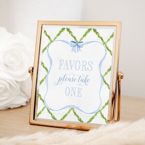 Favors Sign for Boy Baby Shower Printable with Blue Bow Trellis - Printable 8x10 - Boy Baby Sprinkle