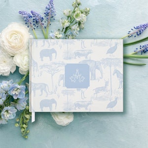 Classic Safari Toile Boy Baby Shower Guest Book - Traditional Monogram Pastel Blue Toile Book - Baby Boy Sprinkle Guest Book Monogram