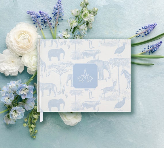 Classic Safari Toile Boy Baby Shower Guest Book Traditional