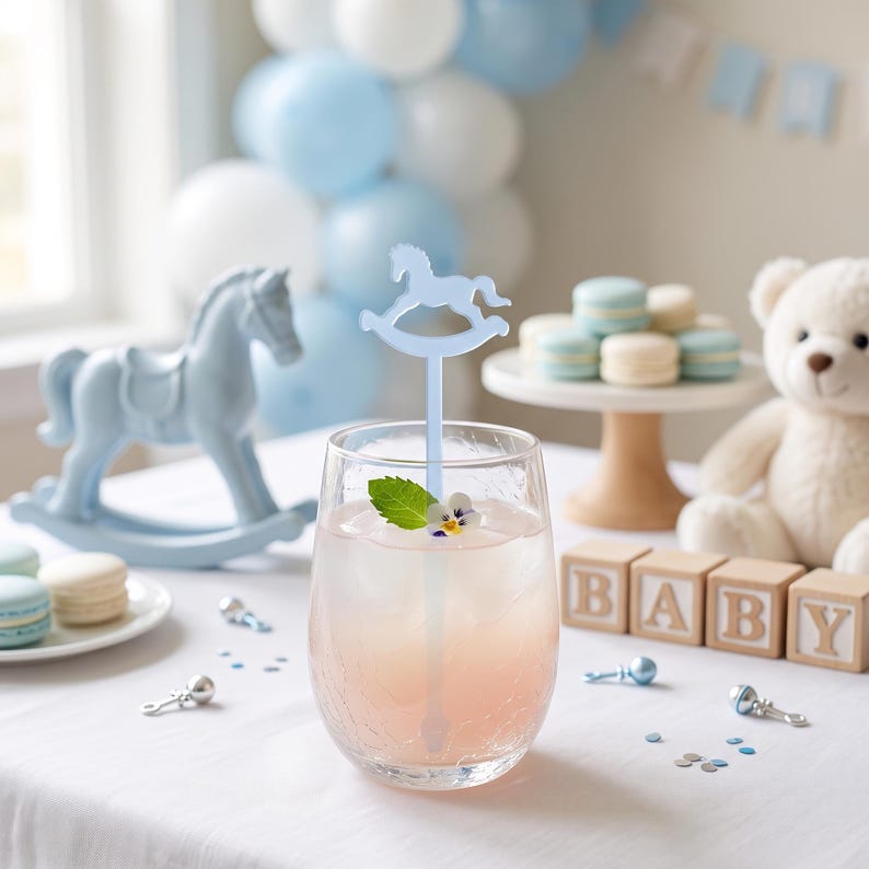 Rocking Horse Drink stirrers for Boy baby shower - cocktail stirrers - acrylic stir sticks - swizzle stick - baby girl sprinkle image 3
