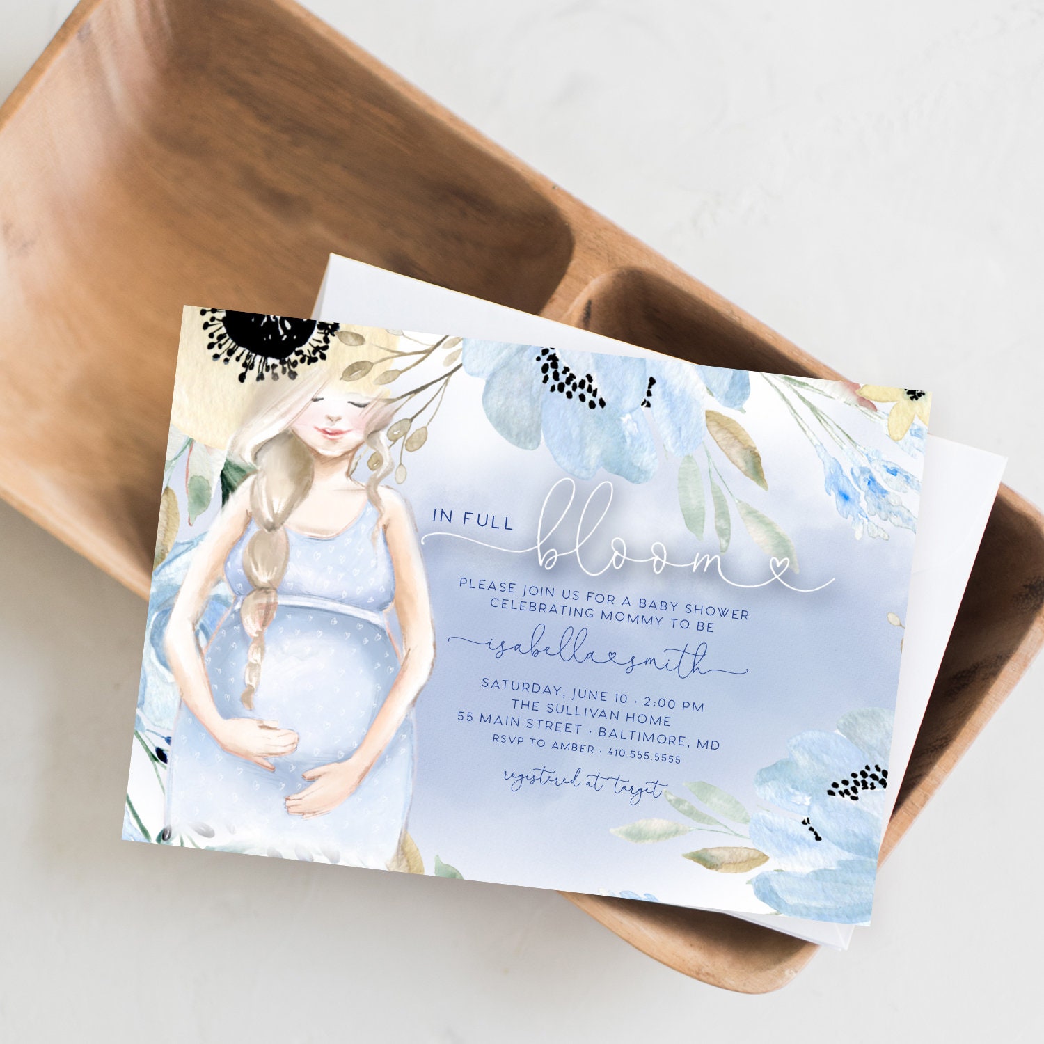 Blue In Full Bloom Baby Shower Invitation It S A Boy Watercolor Flowers Blue In Full Bloom Baby Shower Invitation It S A Boy Watercolor Flowers