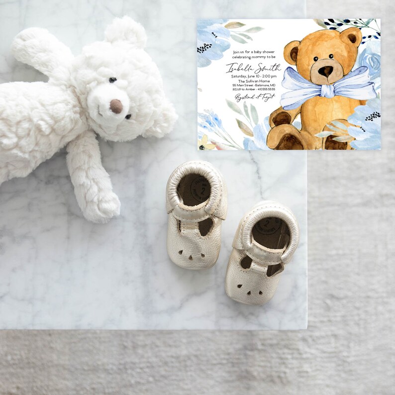 Boy Baby Shower Invitation Watercolor Bear Baby Shower Etsy