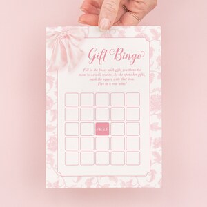 Baby Shower Bingo Game - Printable Game - Pink Bow Chinoiserie Toile - Girl Baby Shower - Baby Girl Sprinkle INSTANT DOWNLOAD