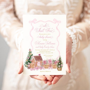 Pink Christmas Baby Shower Invitations - Winter Baby Sprinkle - Gingerbread Invitations - Sip and See - Baby Girl - Baby Blessing