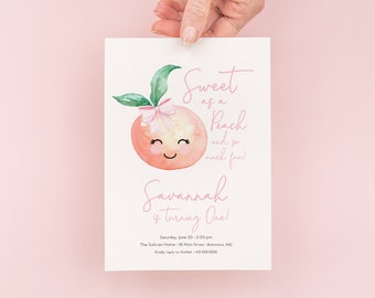 Sweet as a Peach and So Much Fun - First Birthday Invitation - Peach 1st Birthday Party Invite - One Sweet Peach - girl birthday