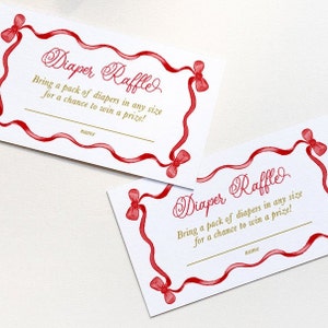 Cartes d'insertion pour baby shower de Noël - tombola de couches avec noeud rouge imprimable