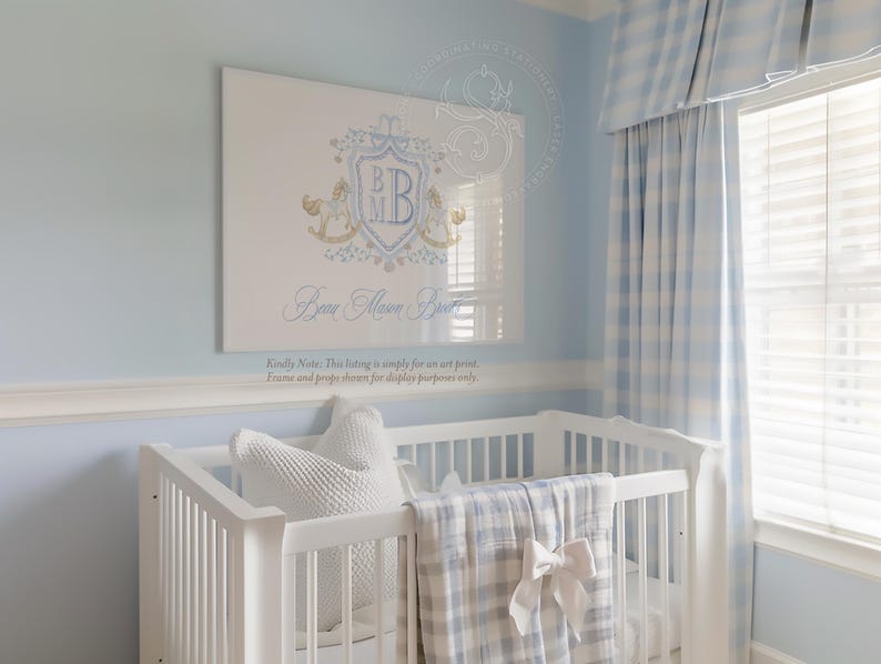 Rocking Horse Nursery Print | Grandmillennial Baby Boy Monogram image 4