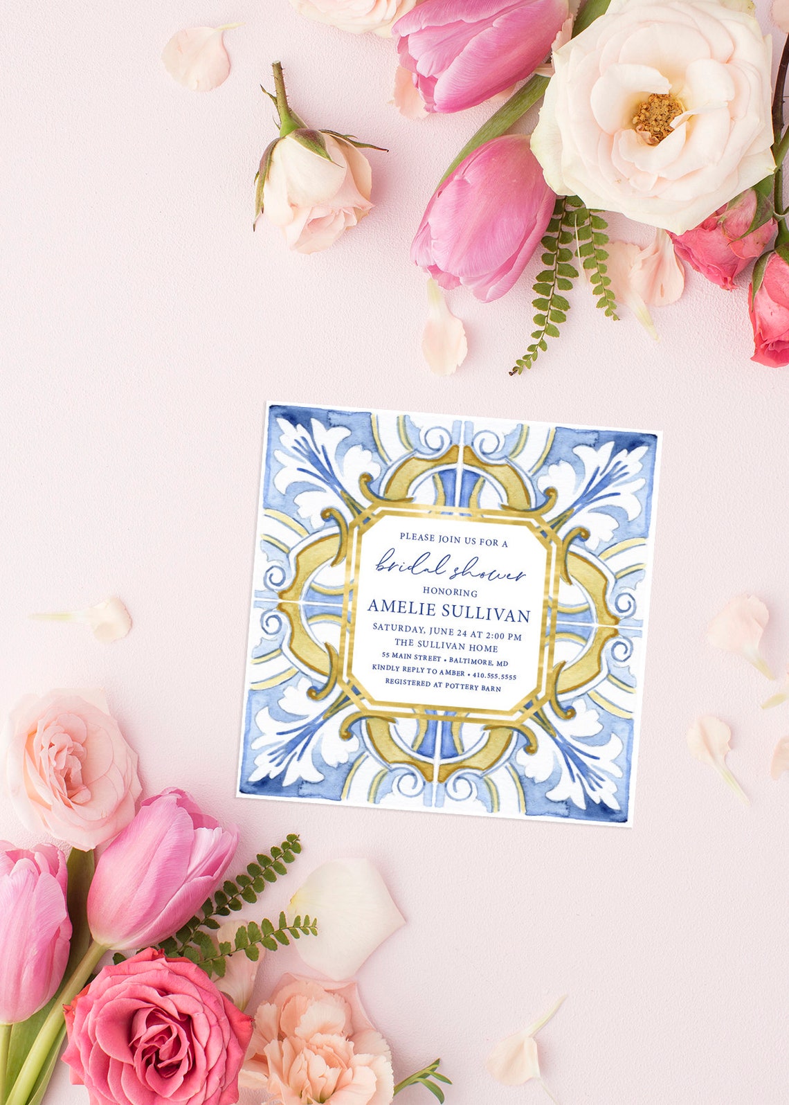 Mediterranean Tile Italian Bridal Shower Invitation Blue Etsy