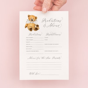 TÉLÉCHARGEMENT IMMÉDIAT - Jeu de prédictions et de conseils pour baby shower d'ours en peluche - Baby shower non sexiste - Jeu à imprimer