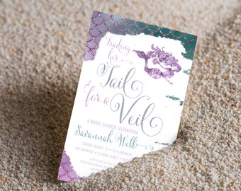 Trading her Tail for a Veil Bridal Shower Invitation, Sea of Love, Beach Invitation, Under the Sea