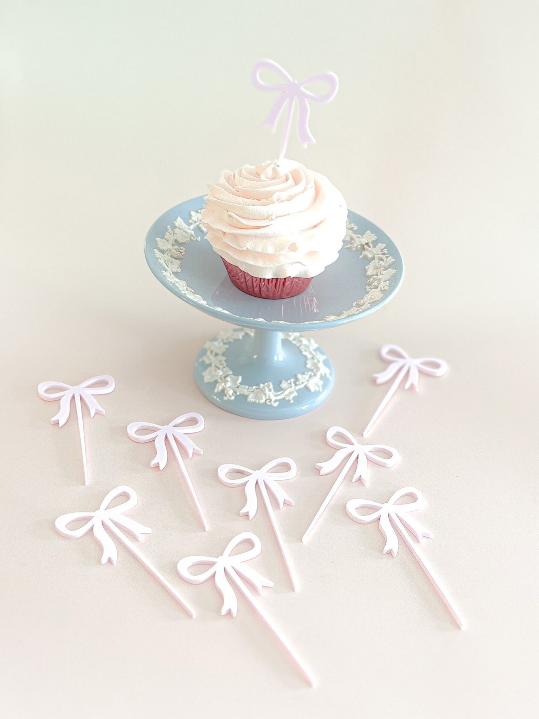 20-Piece Pink Bowknot Cupcake Toppers - Perfect For Birthday & Baby Shower Parties