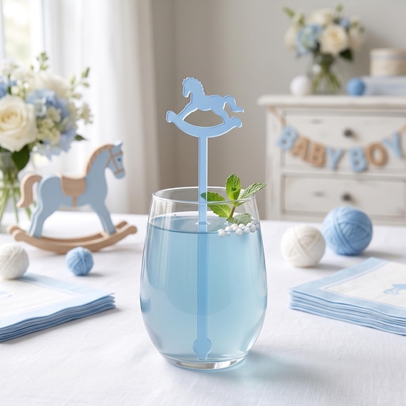 Rocking Horse Drink stirrers for Boy baby shower - cocktail stirrers - acrylic stir sticks - swizzle stick - baby girl sprinkle