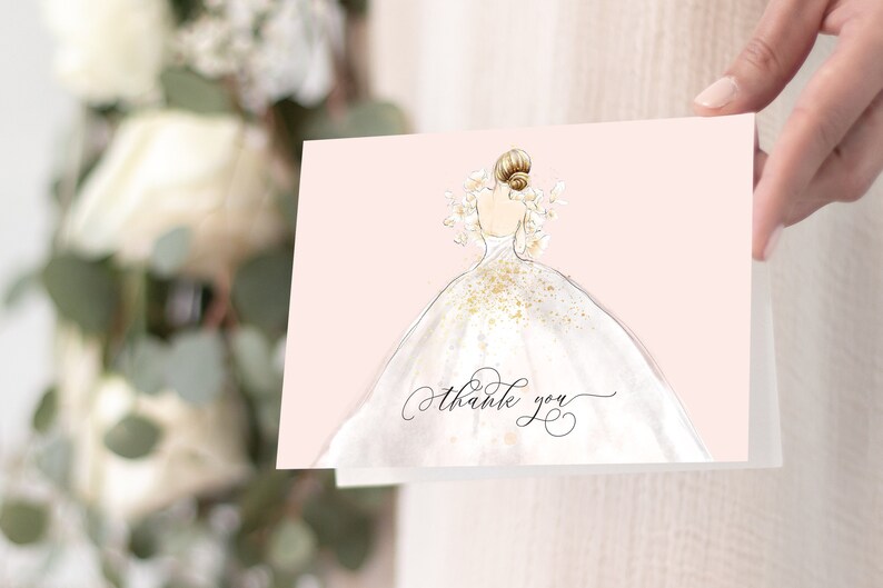 Blush Bride in a Gown Thank You Notes - Etsy
