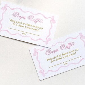 Cartes d'insertion pour baby shower de Noël - tombola de couches avec noeud rose imprimable
