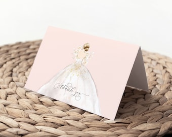 Blush Blonde Bride in a Gown Thank You Notes