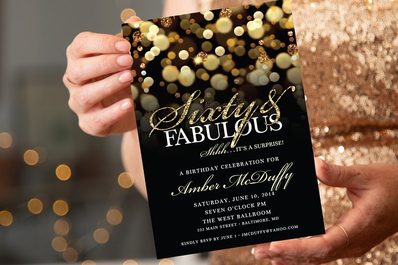 Surprise 60th Birthday Party Invitation With Gold Glitter - Etsy