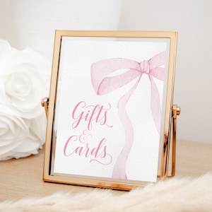 Cards and Gifts 8x10 Sign for Girl Baby Shower Printable with Pink Bow - Printable 8x10 - Preppy Pink Bow Baby Sprinkle
