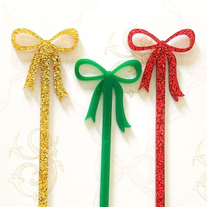 Christmas bow drink stirrers for Holiday Party, cocktail stirrers, acrylic stir sticks, swizzle stick, Christmas Party bar cart accessory