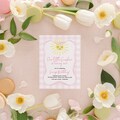 Sunshine First Birthday Invitations - Preppy Pink Gingham - Our Little Sunshine - Sunshine Girl Invite Girl Sun Birthday - My Sunshine