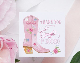 First Rodeo Birthday Favor Tag for Girl - Girl First Birthday - Printable Favor Tag - Square Favor Tag - Pink Rodeo Party - Western