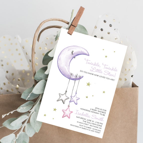 moon and stars baby shower invitations