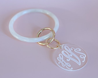 Wristlet Key Chain, Wristlet Key Ring, Bracelet Key Rings, Monogram Key ring, gift for women, white pearl tortoise shell