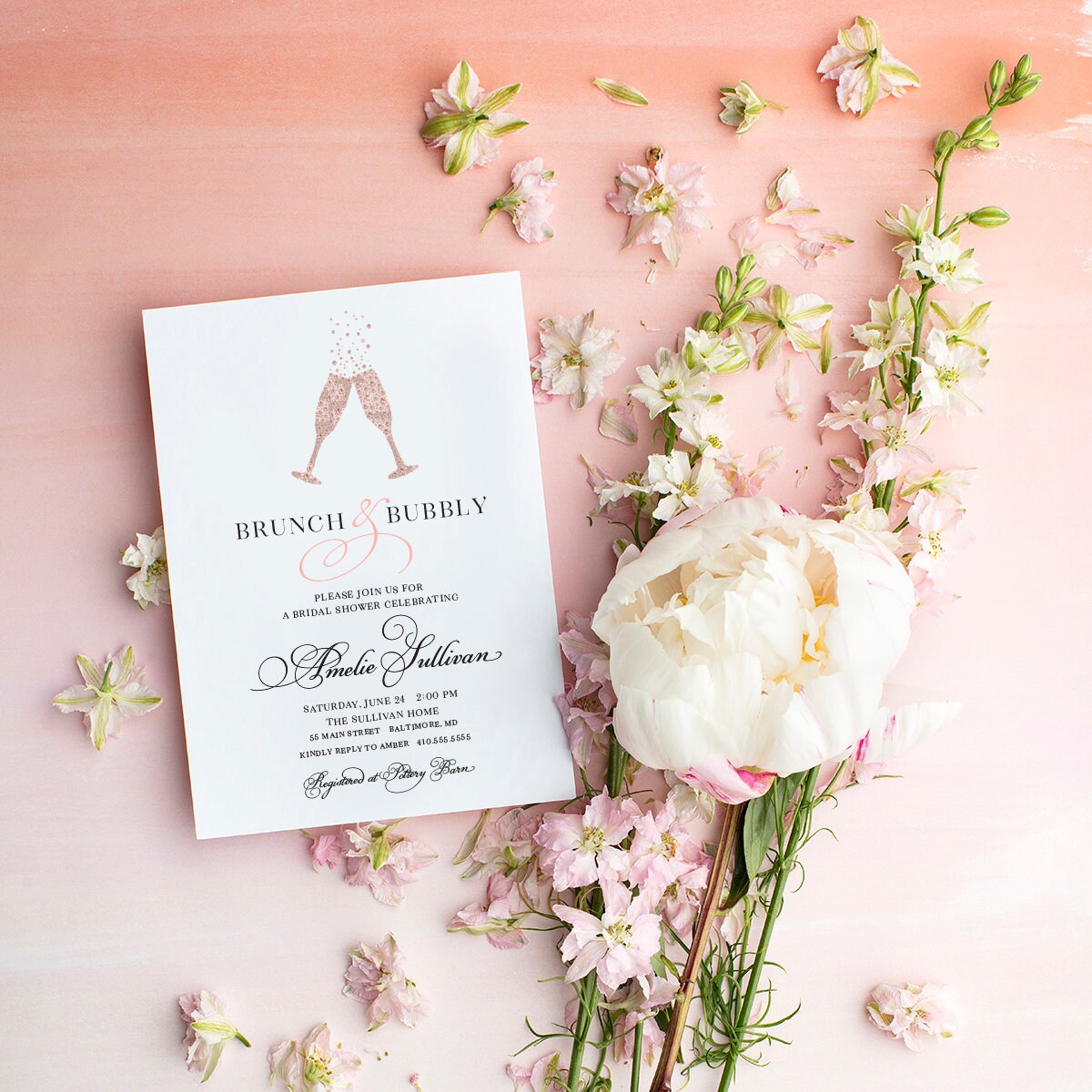 Rose Gold Brunch And Bubbly Champagne Bottle Bridal Shower Or Rose Gold Brunch And Bubbly Champagne Bottle Bridal Shower Or